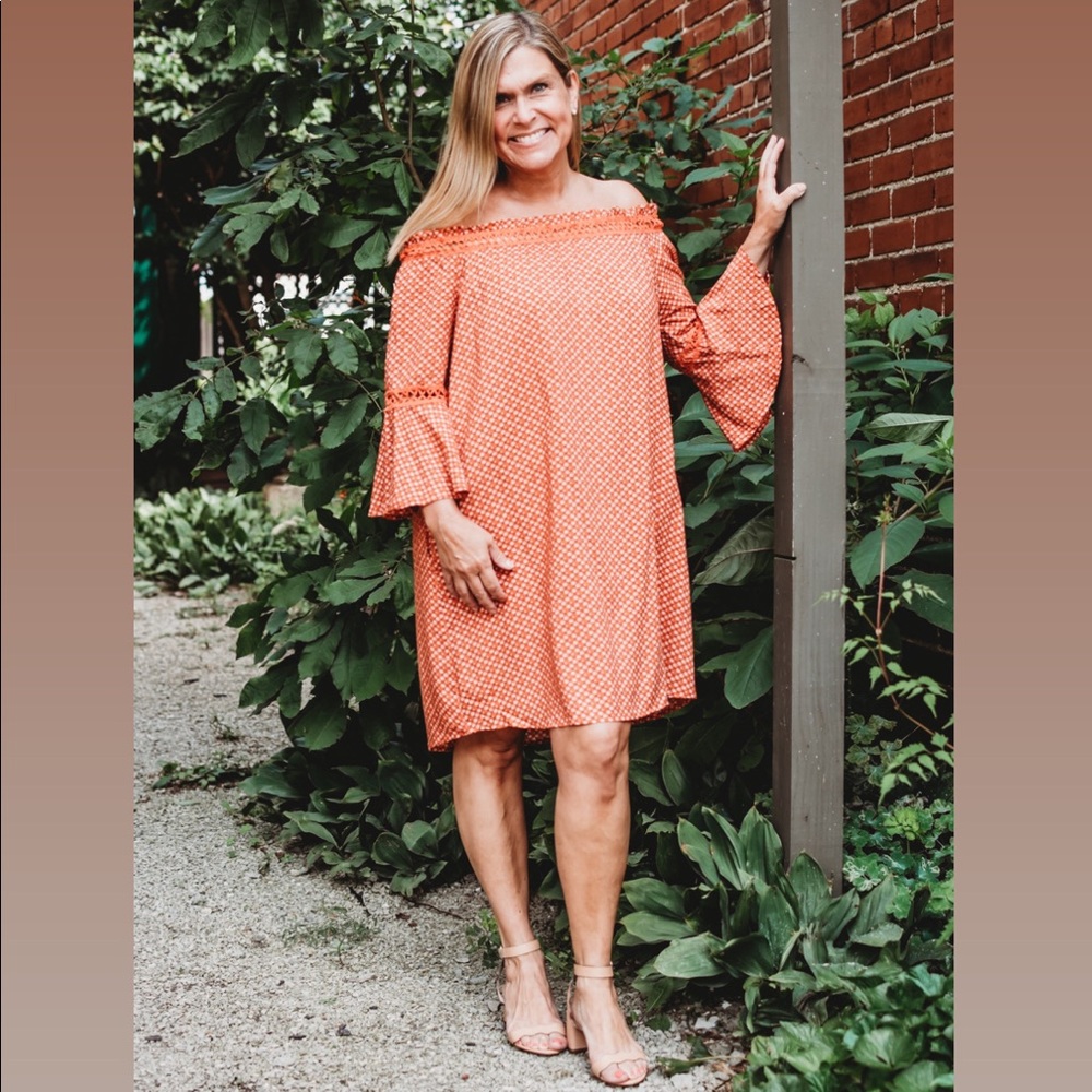 Orange off the shoulder dress